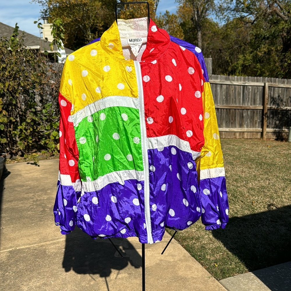 LNOS Vintage Loud Silky Polka Dot Zip Up Lined Jogging Jacket M